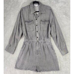 Gilli Romper Womens Medium Gray Collared Button Up Short Sleeve Preppy Casual